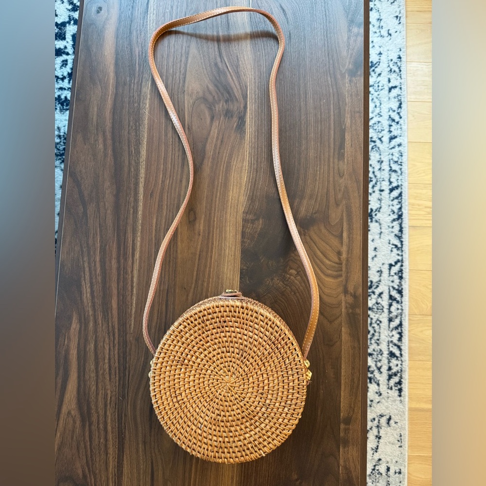 Boho Woven Round Crossbody Bag in Tan